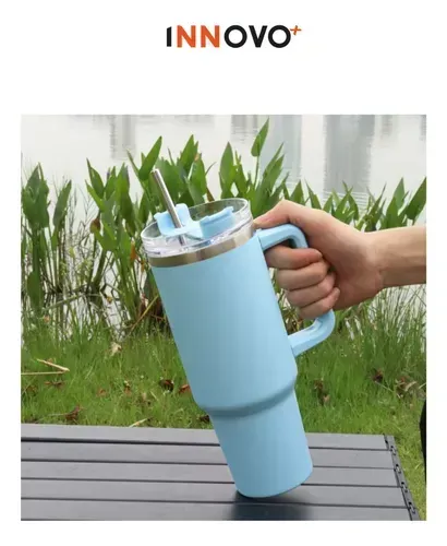 Termo Vaso Conserva Temperatura 1.2 L Acero Inoxidable Con Pitillo Azul Innovo Flask