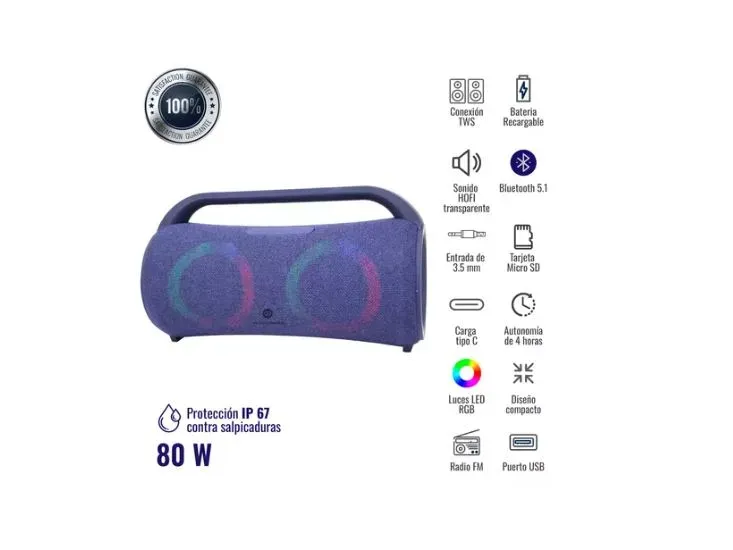 Parlante Portable Bluetooth Mega Sound Bass Tws Azul