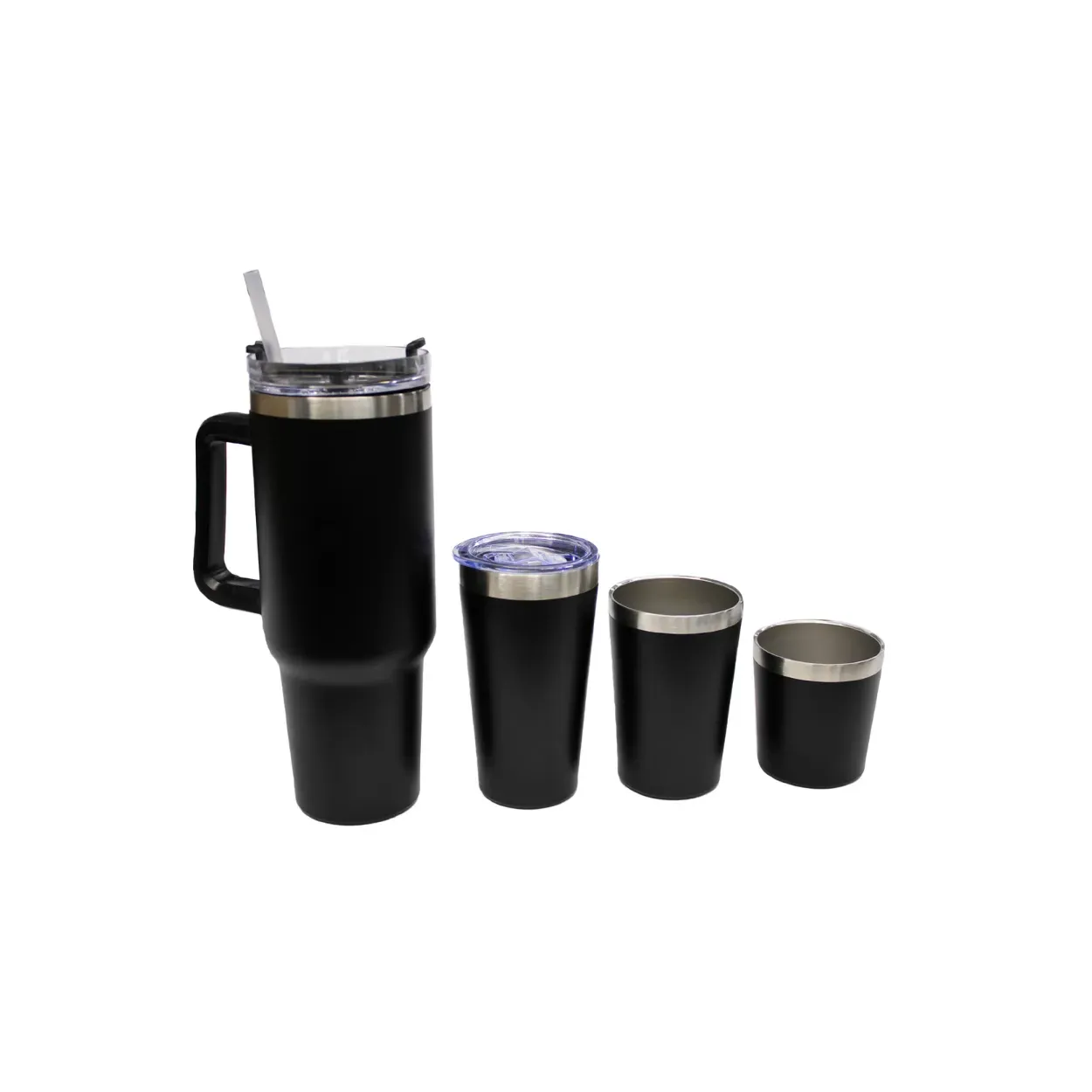 Vaso Termo Stan Negro Con 3 Tazas Térmico Acero Inoxidable