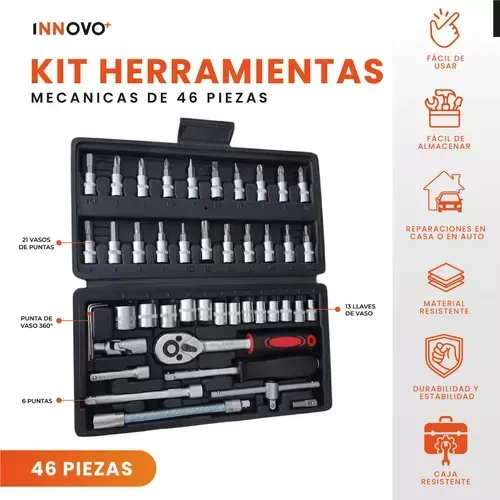 Juego De Copas Rache Puntas Extensor Estuche Herramienta Manual 46 Piezas Innovo