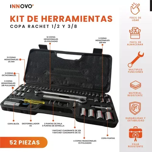 Juego De Copas Herramienta Rache 52 Piezas Con Estuche Innovo