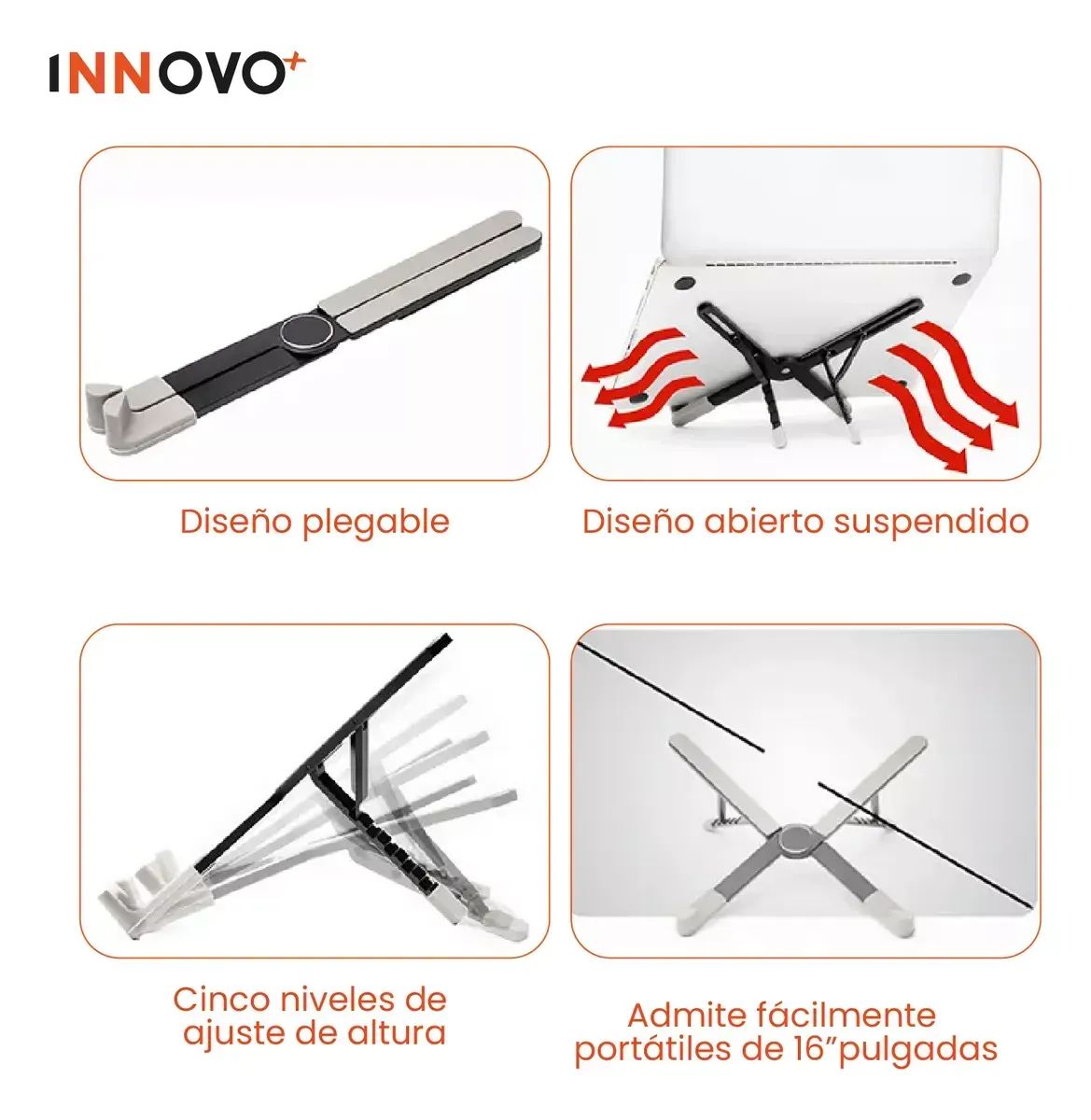 Base Para Pc Laptop Soporte Aluminio Retractil Innovo