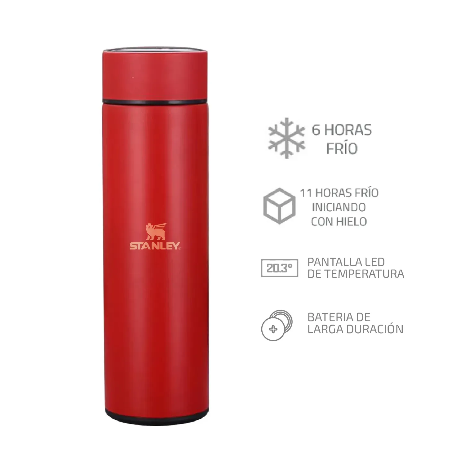 Termo Botella Para Bebidas Led Stanley 500 Ml Acero Inoxidable Digital  Rojo