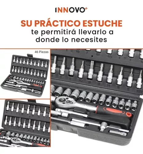 Juego De Copas Rache Puntas Extensor Estuche Herramienta Manual 46 Piezas Innovo