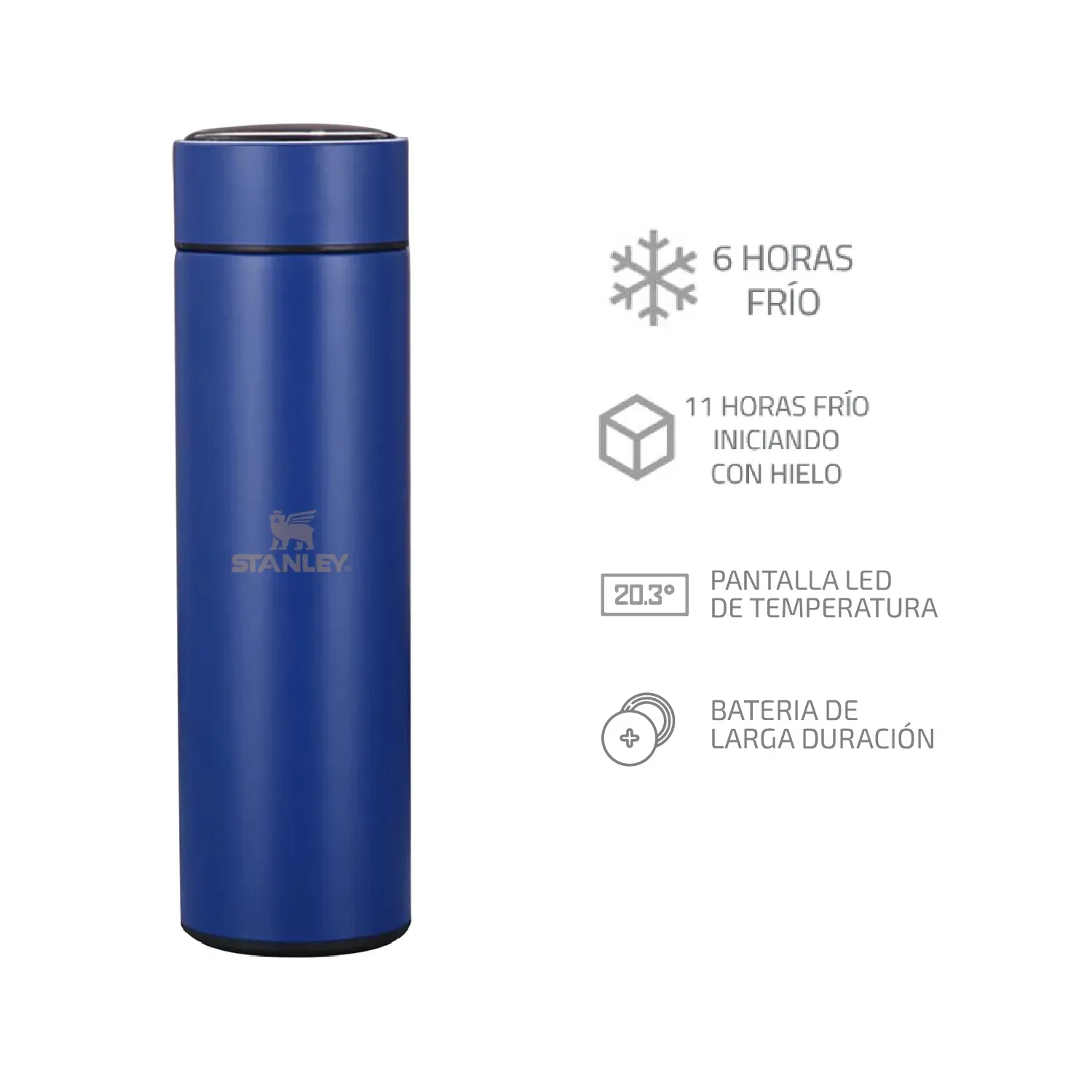 Termo Botella Para Bebidas Led Stanley 500 Ml Acero Inoxidable Digital AZUL