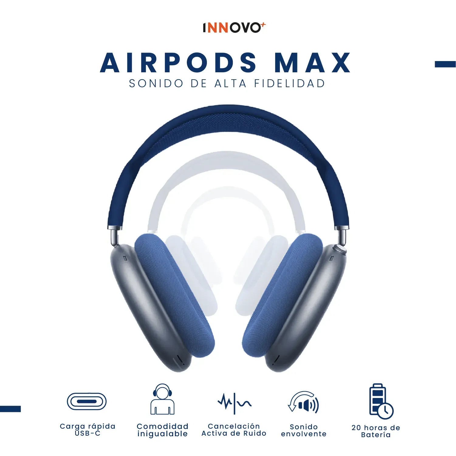 Audífonos Airpods Max 1.1 Replic Magnetica Full Sonido Bluetooth Estuche Azul