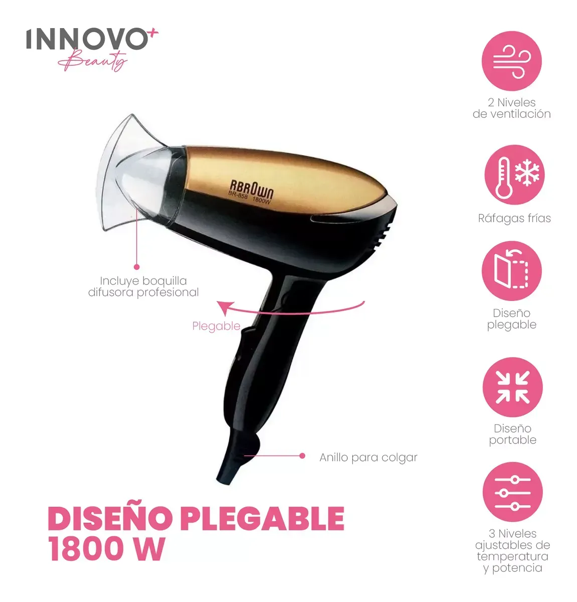 Secador Cabello Viajero De Bolso Portable Hair Dryer 1800 Wa