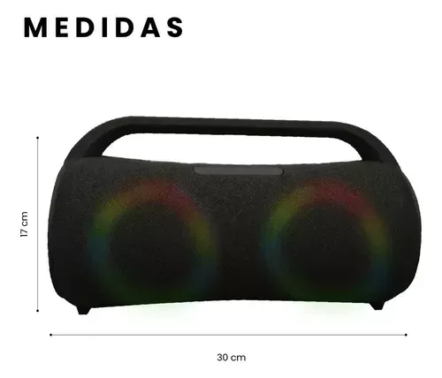 Parlante Portable Recargable Resiste Salpicaduras Tws Bluetooth Mp3 Luces Rgb Negro Bass