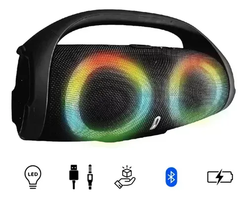 Parlante Portatil Boom Mega Bass Sound Luces Bluetooth Tws Resiste Salpicaduras Negro