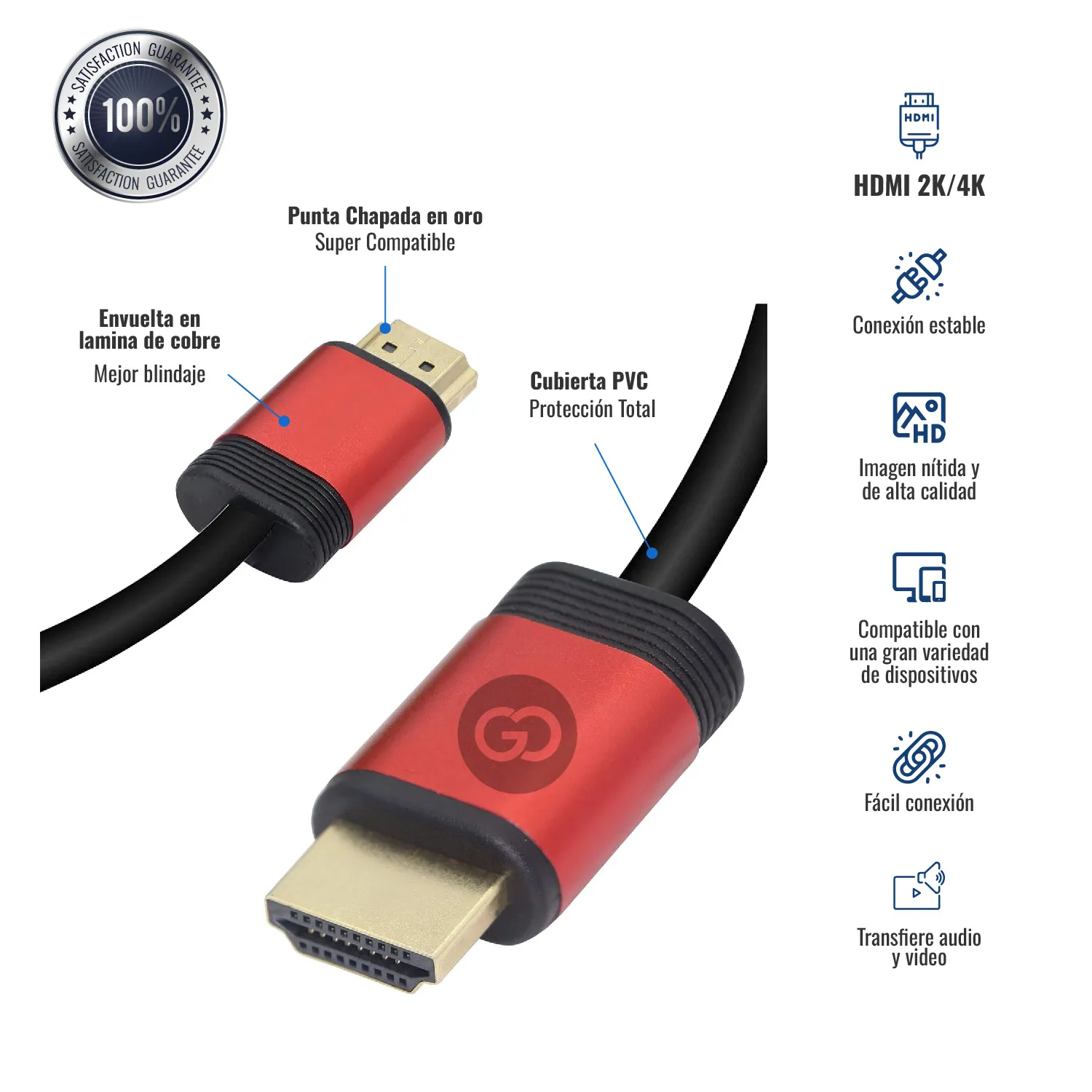 Cable De Alta Definición Hdtv 4k Y 2k De 3 Metros Hdmi