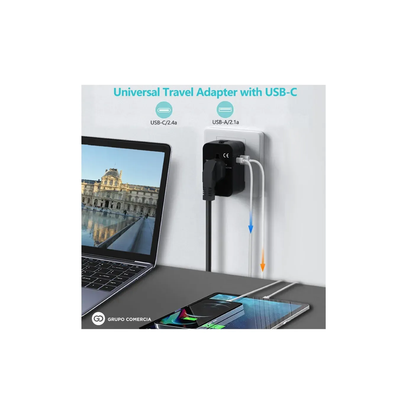 Adaptador Convertidor Europeo Universal Usb/usb-c Retráctil