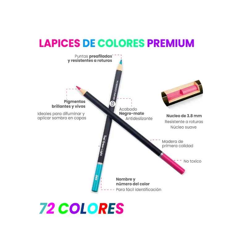 Kit De 72 Lápices Colores Premium Para Colorear Cromática