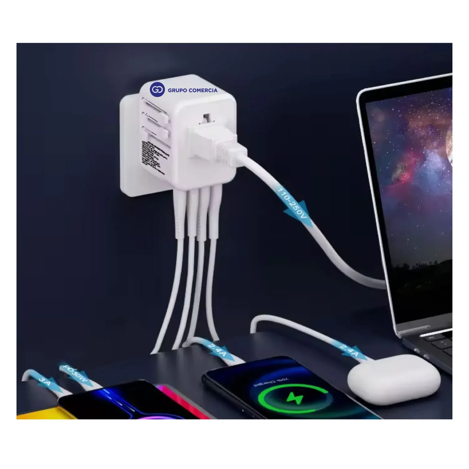 Convertidor Mundial Adaptador Carga Rápida 20w Puerto Usb-c