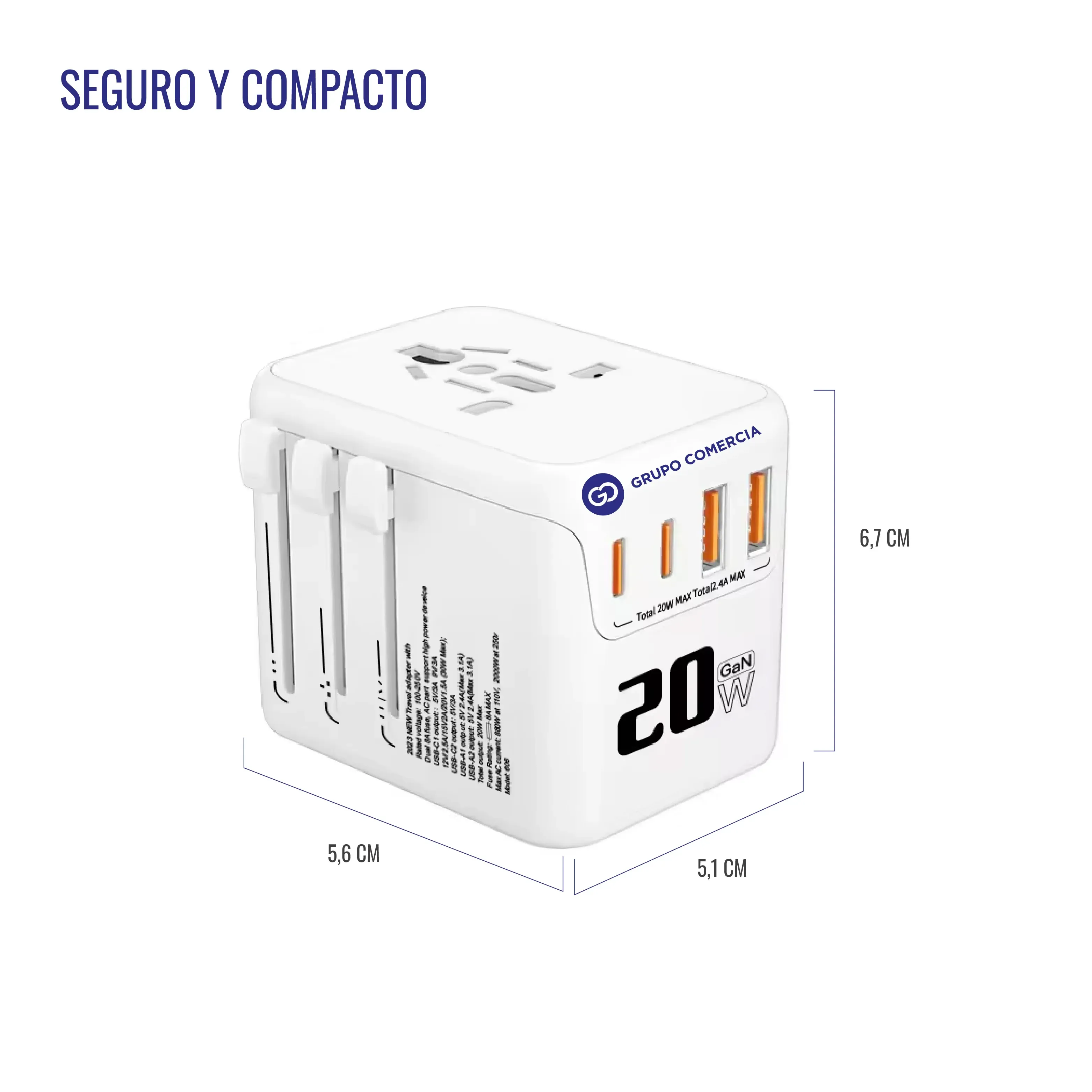 Convertidor Mundial Adaptador Carga Rápida 20w Puerto Usb-c