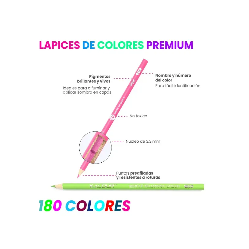 Kit De Lápices Colores Premium 180 Tonos Cromáticos Estuche