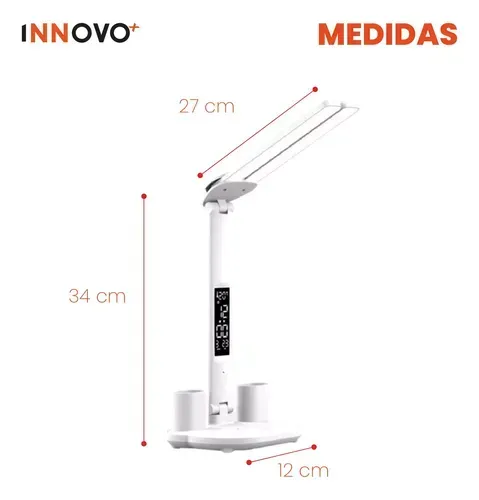 Lampara Led Recargable Para Escritorio Con Reloj 3 Tonos