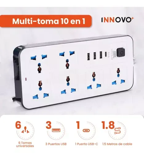 Multitoma Extensión Protección 10 En 1 Usb / Usb C Innovo