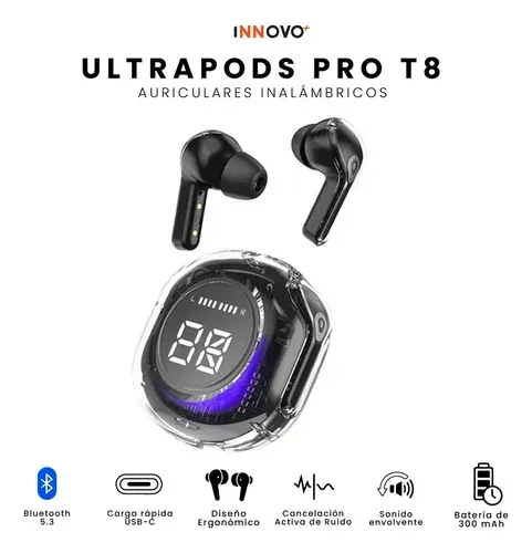 Audifonos Ultra Pods Pro Bluetooth Water Proff Indicador De Carga Luces Rgb Black