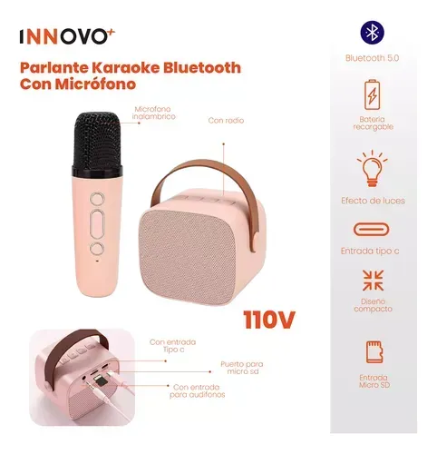 Parlante Karaoke Kids Bluetooth Recargable Voz Magica Pink