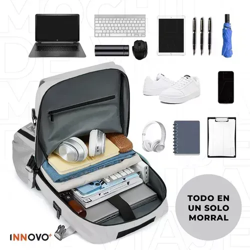 Mochila Bolso Maleta Multifuncional Viajero Gran Capacidad Impermeable Gris Innovo Bags