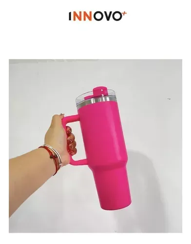 Termo Vaso Conserva Temperatura 1.200ml Acero Inoxidable Innovo Con Pitillo Vaso Portable Rosa Fuerte