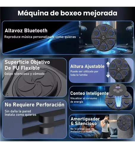 Máquina De Boxeo Musical Tablero Fit Guantes Bluetooth 6 Gol