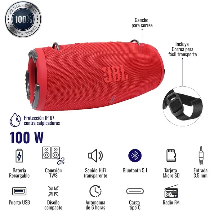 Parlante JBL Xtreme 3 Rojo Camuflado Mega Bass TWS Bluetooth Potente Replic