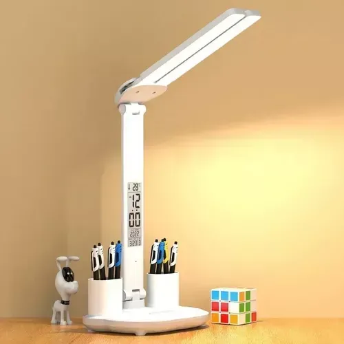 Lampara Led Recargable Para Escritorio Con Reloj 3 Tonos