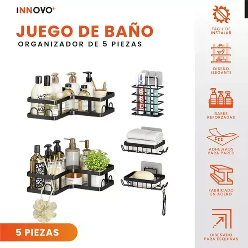 Set Organizador De Baño 5 Piezas Esquinero Acero Se Instala Fácil Resiste Hasta 15 Kg