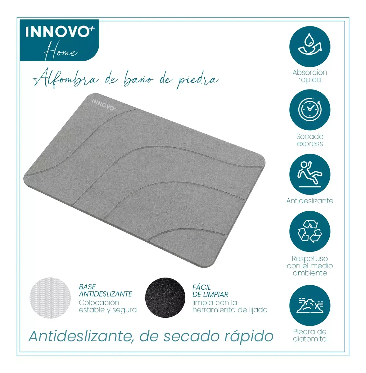 Tapete De Piedra Absorbente Secado Rápido Baño Premium 39x60