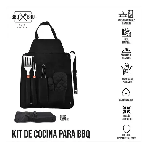 Set Bbq Para Parrilla Esenciales Delantal Para Asados 15 Pzs