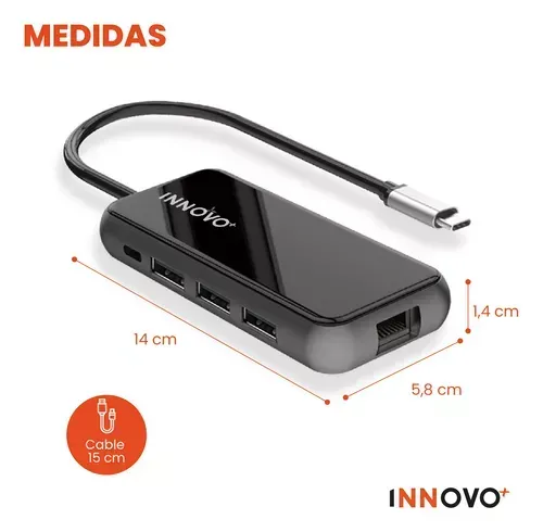 Hub Tipo C 8 En 1 Hdmi 4k Lan 1000mbps Rj45 Sd Usb 87w