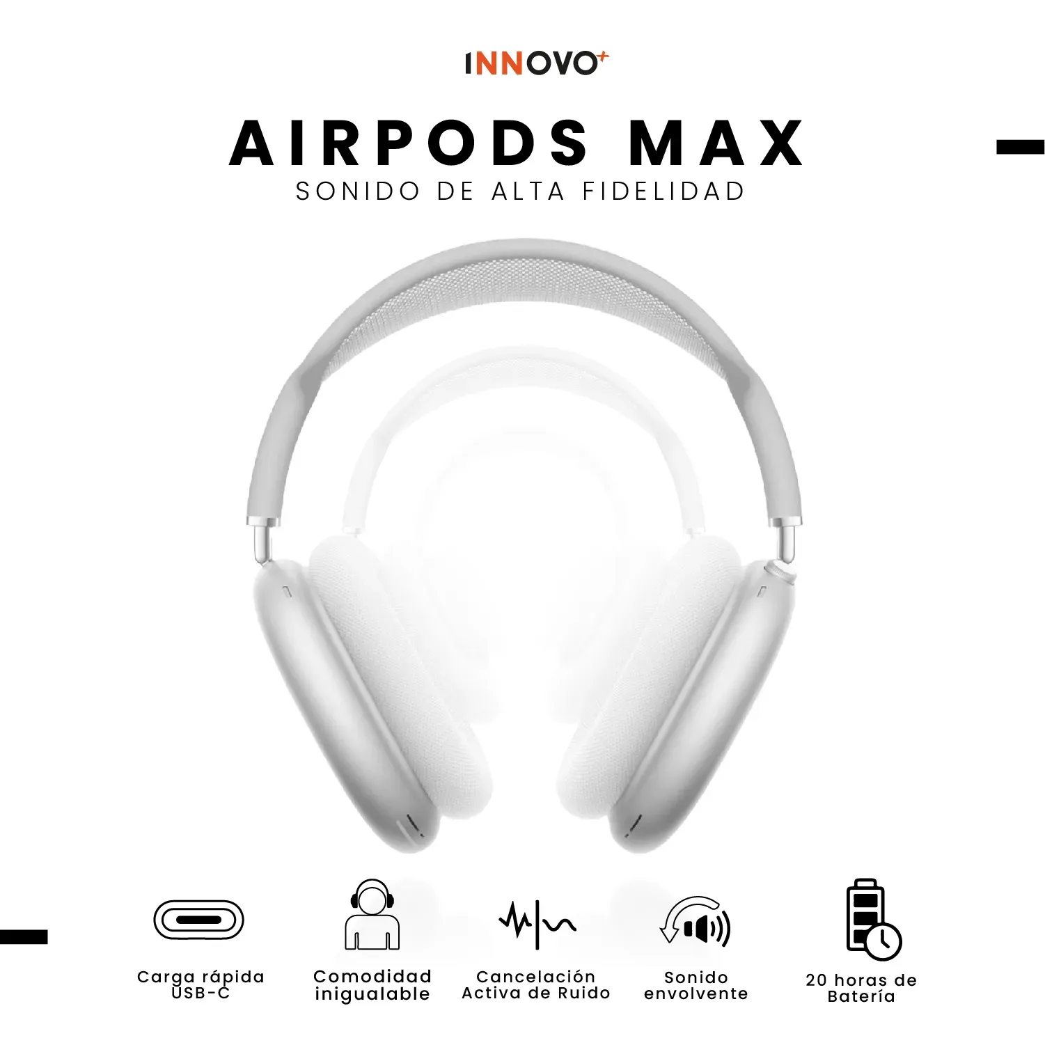 	 Audífonos Airpods Max 1.1 Replic Magnetica Full Sonido Bluetooth Estuche Blanco