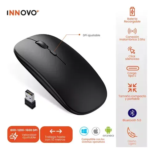 Mouse Inalámbrico Pc Laptop Bluetooth Receptor Innovo