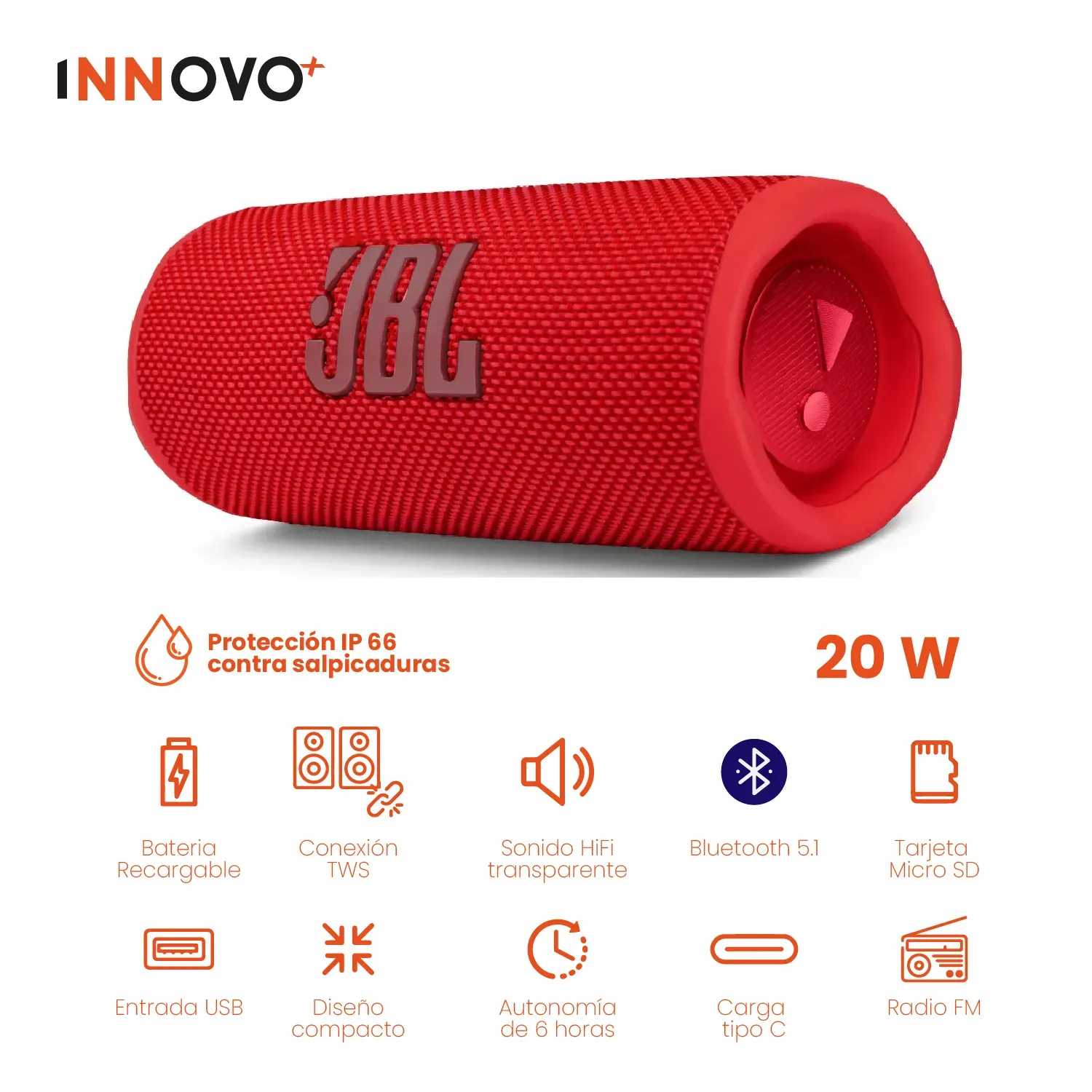 Parlante Bluetooth JBL Flip Replic Rojo Bluetooth MEGA BASS