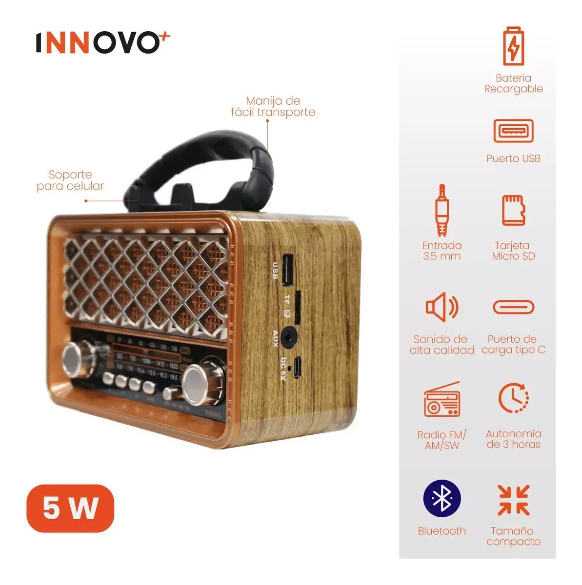 Parlante Radio Retro Am/fm Aux Mp3 Bluetooh Portatil