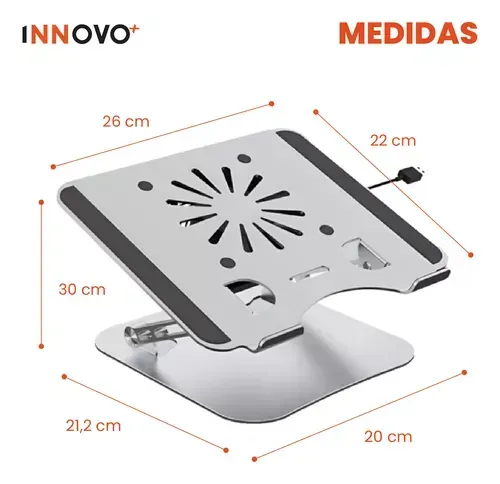 Base Para Laptop Pc Aluminio Ventilador Ergonómica Innovo