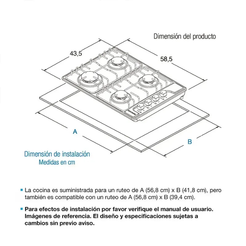 Estufa De Empotrar en Acero Inoxidable CHALLENGER De Cuatro Puestos De 58.5cm Gas Natural – SP6043