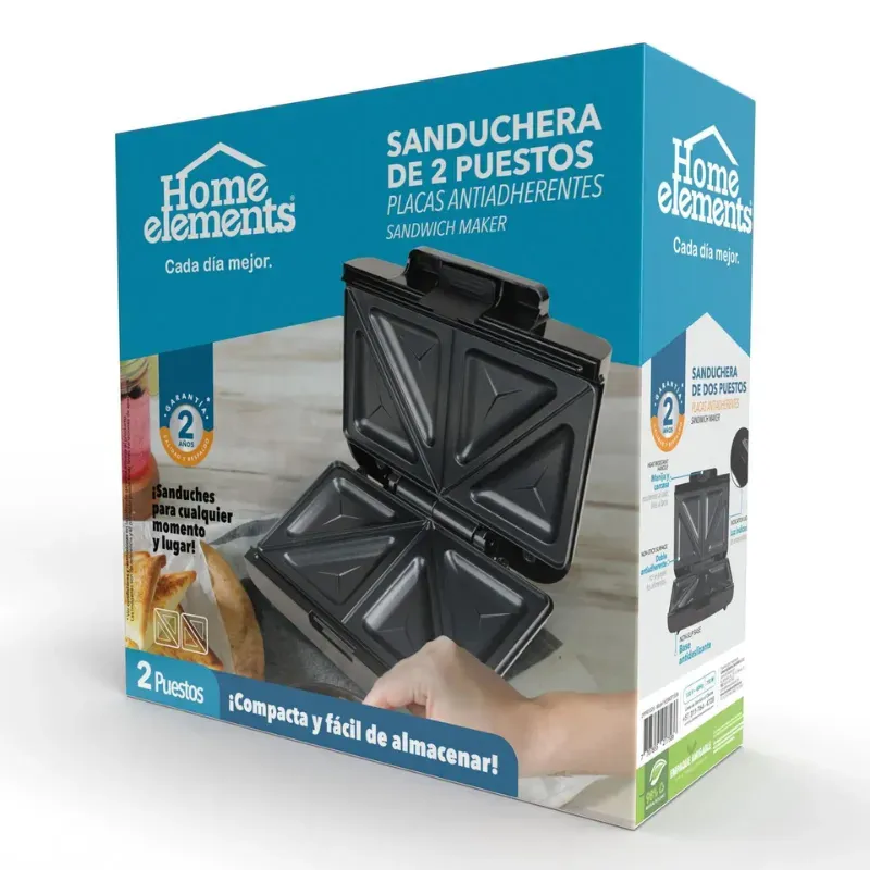 Sanduchera HOME ELEMENT Negro Platos 2 Puestos 299901026