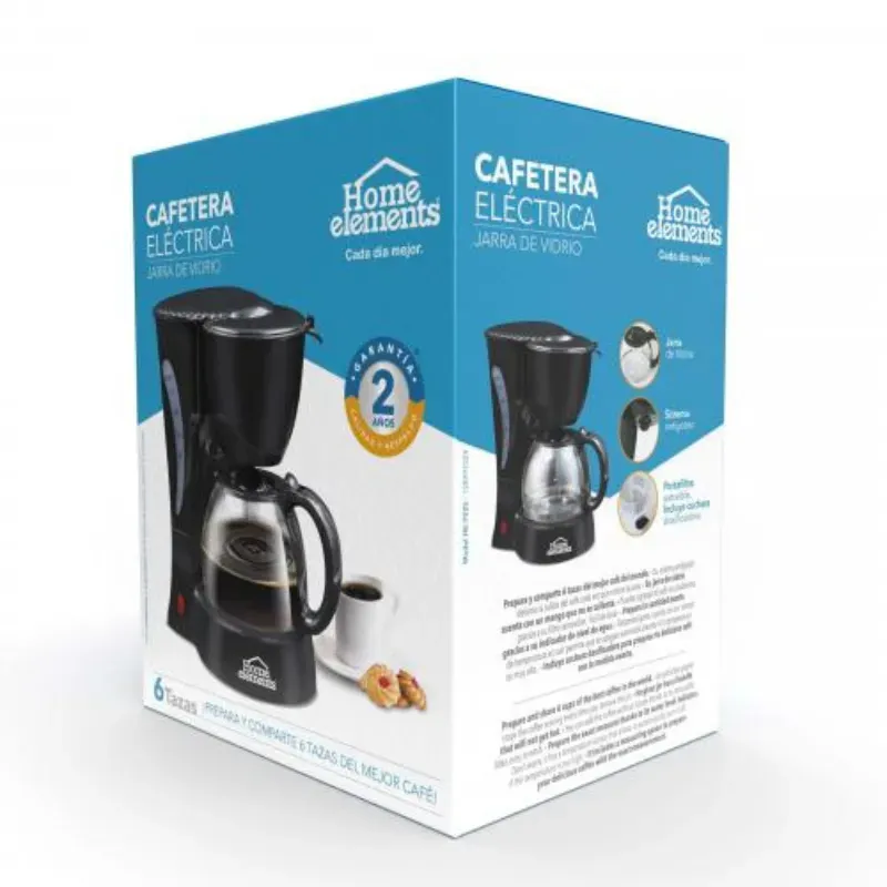 Cafetera Eléctrica HOME ELEMENTS Capacidad 6 Tazas Jarra de Vidrio