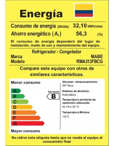 Nevera MABE Congelador Superior 297 Litros RMA313FBCG Grafito