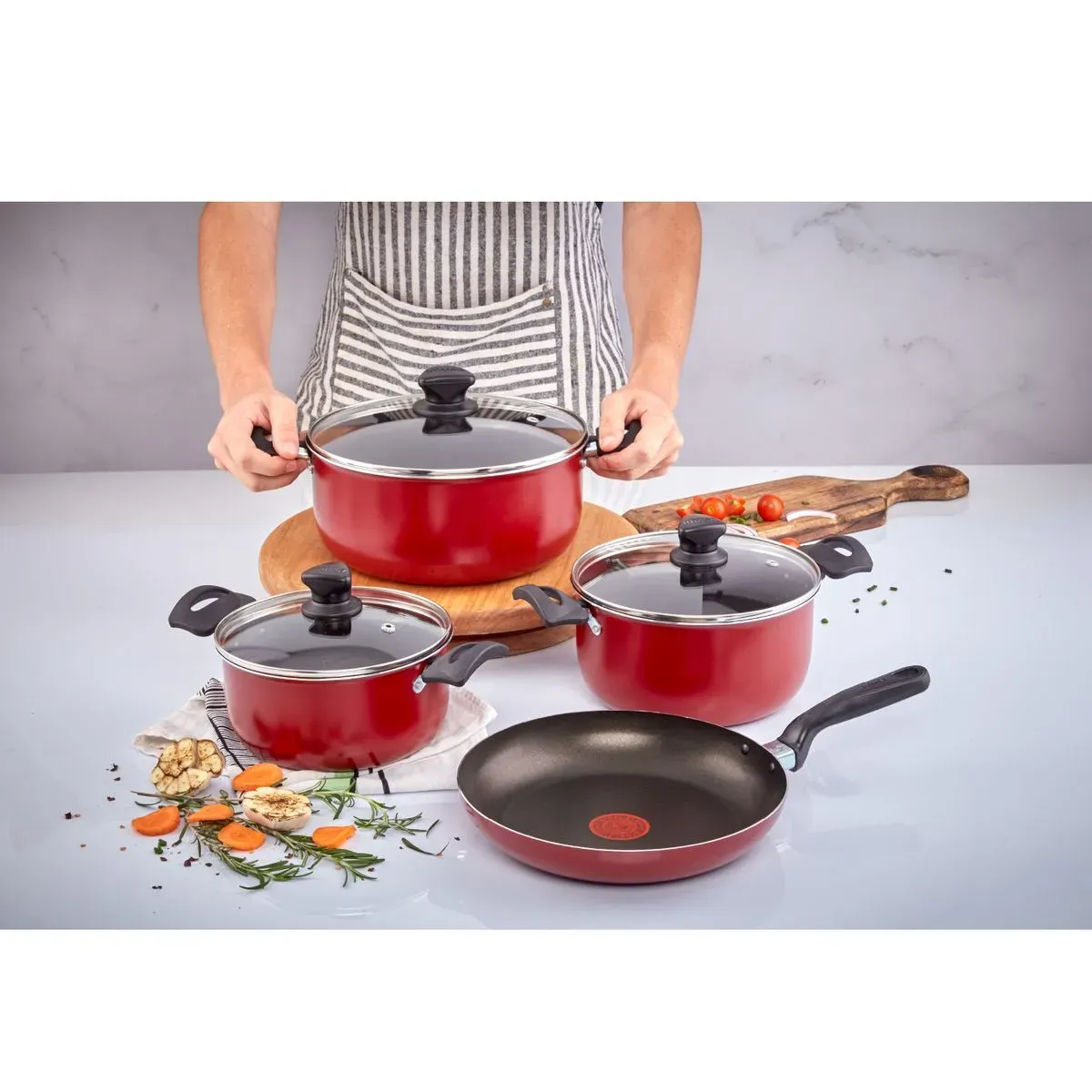 Batería de cocina IMUSA COLORS 7 piezas Rojo con Tapa de Vidrio