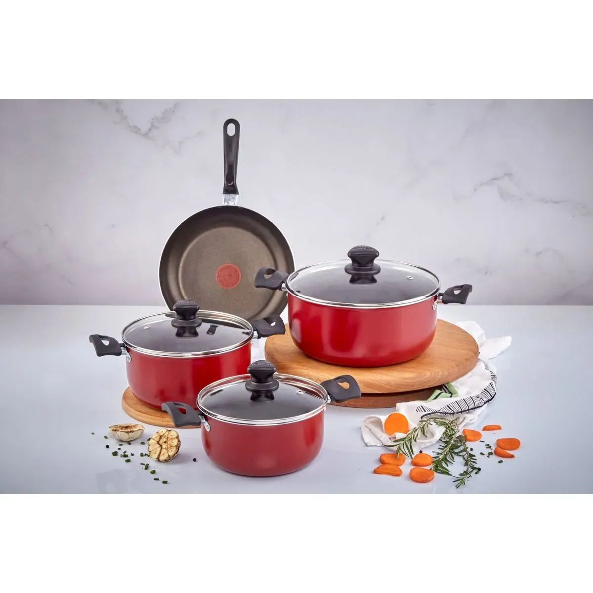 Batería de cocina IMUSA COLORS 7 piezas Rojo con Tapa de Vidrio