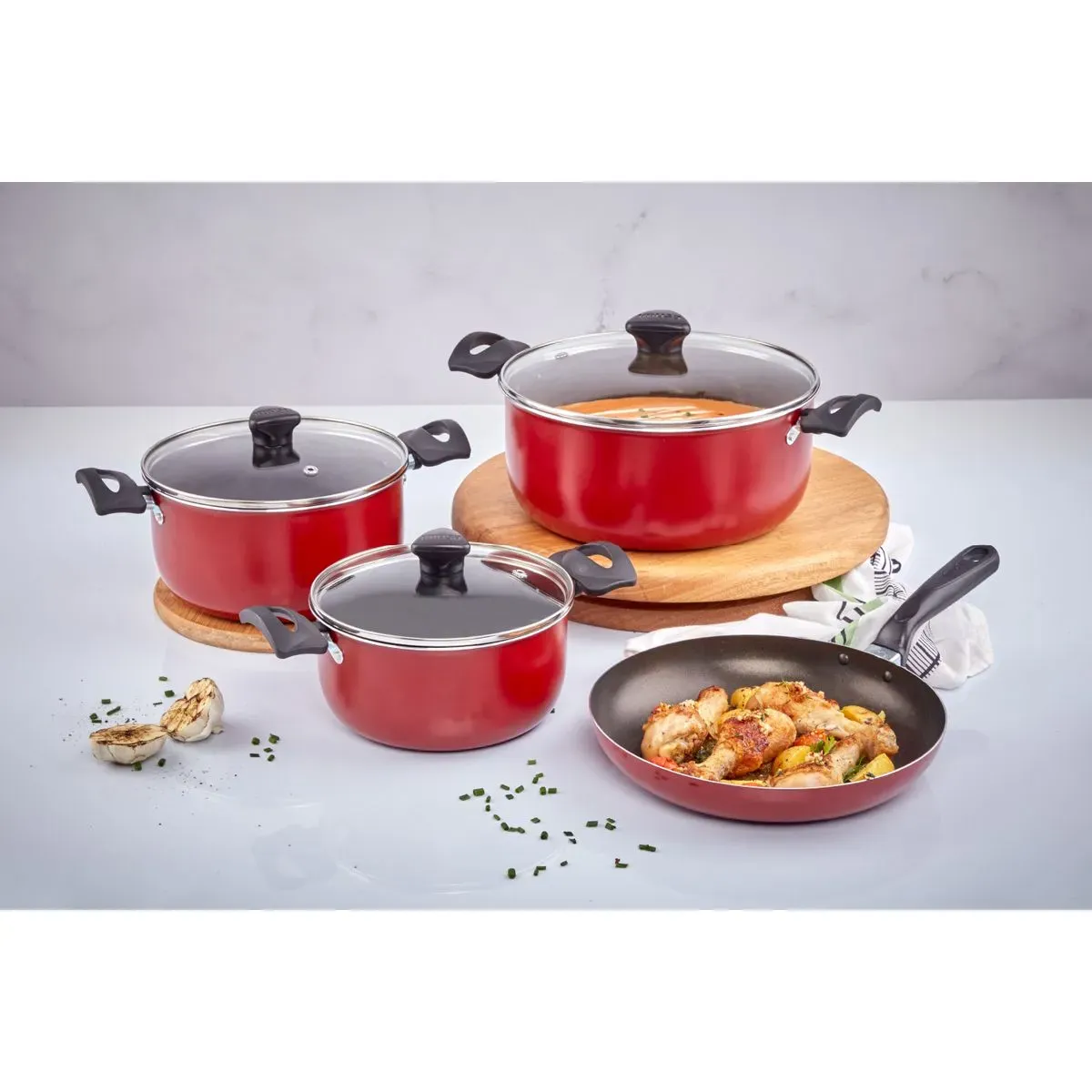 Batería de cocina IMUSA COLORS 7 piezas Rojo con Tapa de Vidrio