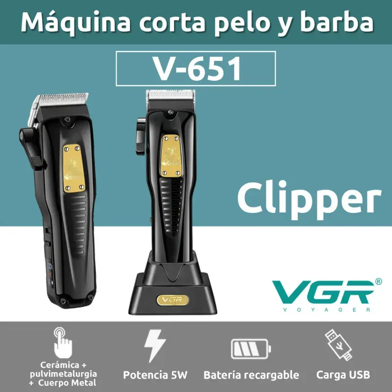 Maquina de Motilar Profesional VGR V-651 Turbo Usb 8 Peines