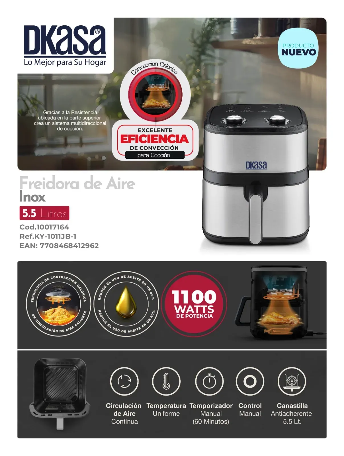 Freidora Profesional De Aire Inox 5.5 LITROS