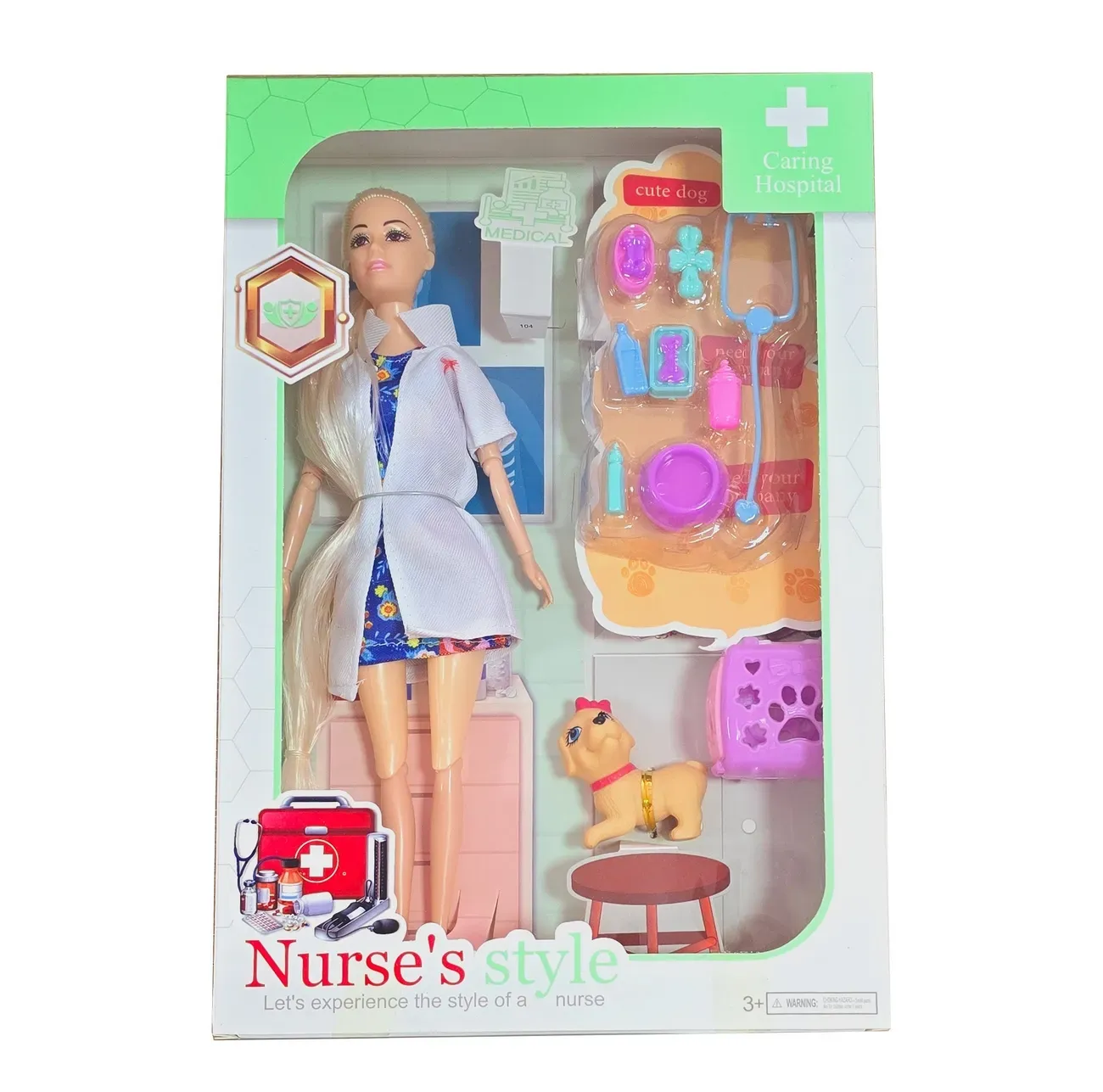 Muñeca Vestido Doctora Bata Accesorios Mascota Perro Juguete