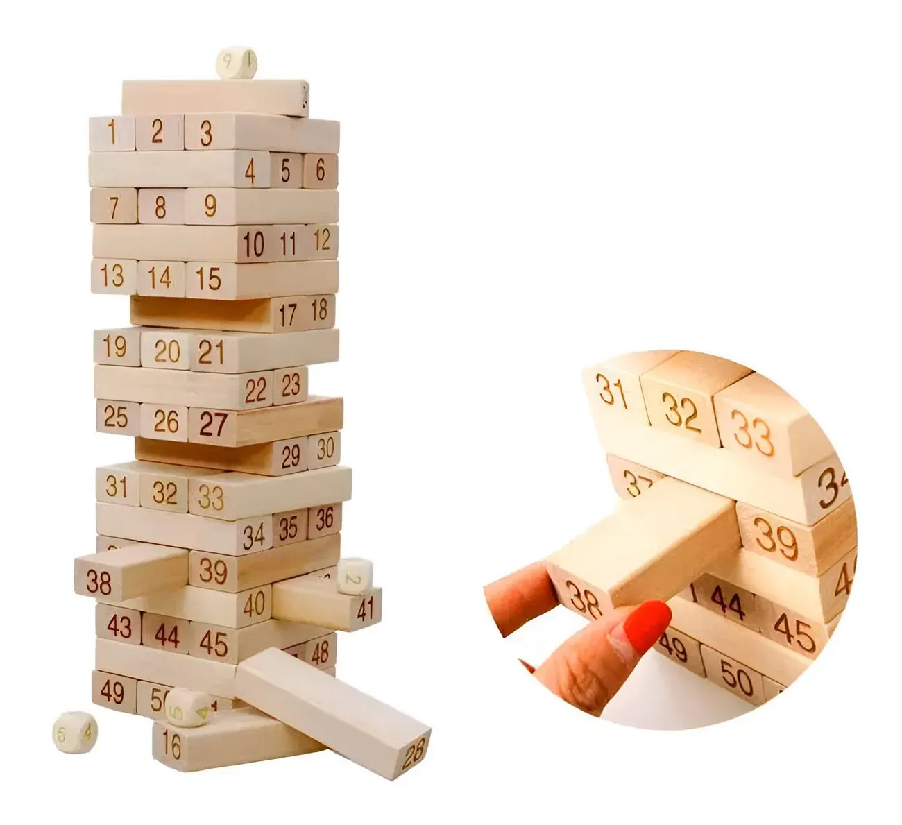 Jenga Torre Madera Grande Bloques 48pc Dados Juego Mesa