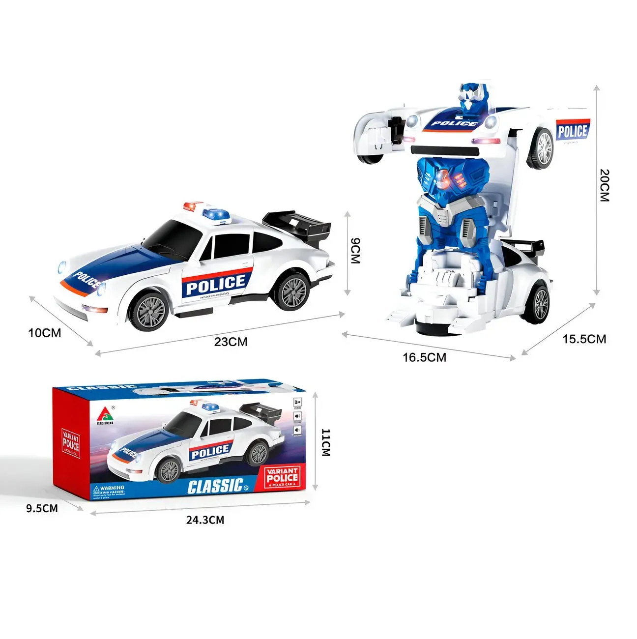 Carro Policia Luces Robot Transformers Niños + Baterias