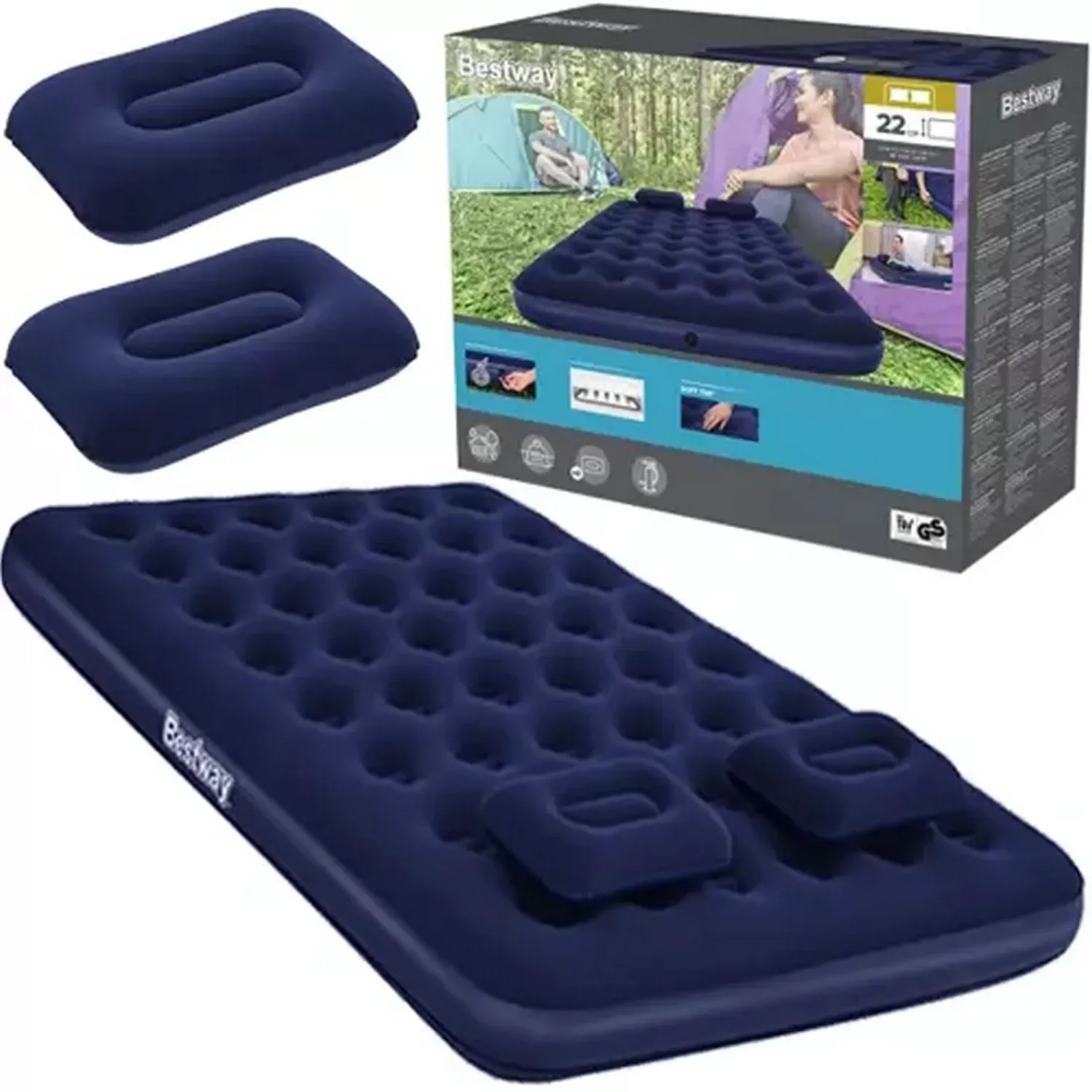 Colchón Inflable Doble Camping +2 Almohadas+inflador 